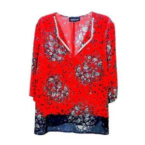 Jones New York signature  navy paisley red blouse